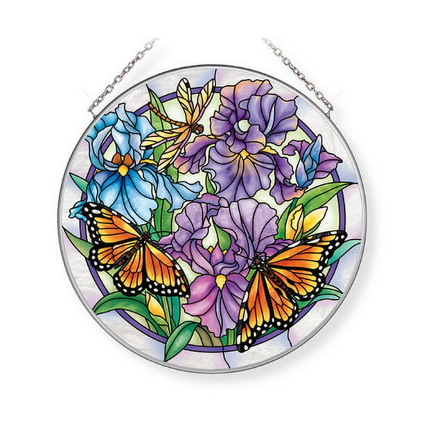 Amia Handpainted Glass Dragonfly and Magnolia Suncatcher 6-1/2-Inch 